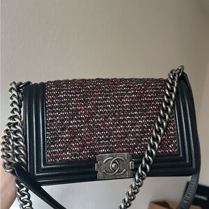 CHANEL Tweed Boy Bag Black Medium